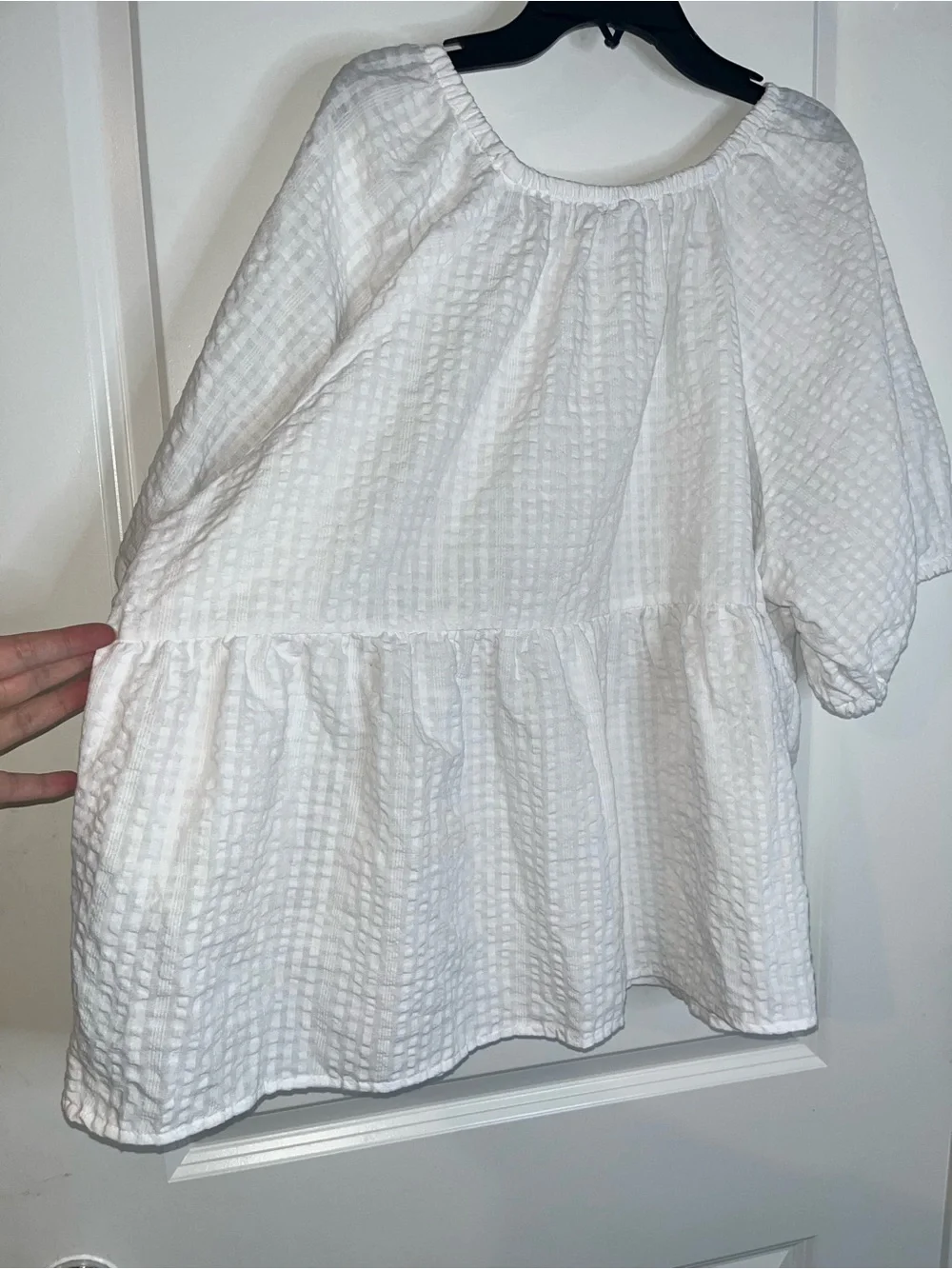 Old Navy Puff-Sleeve Seersucker Babydoll Swing Blouse Square Neck Elastic Sz XXL